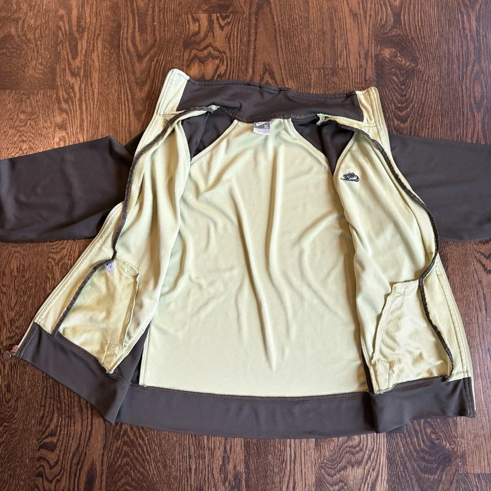 VTG Nike Full Zip Sweatshirt Sz XL Womens 16-18 Yellow Brown Track Jacket Active